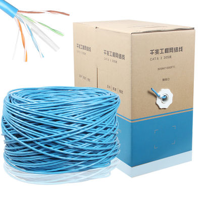 회색인 1000FT CCA CAT6 인터넷 케이블 UTP 랜 케이블 4PR 24AWG 0.48 밀리미터 305M