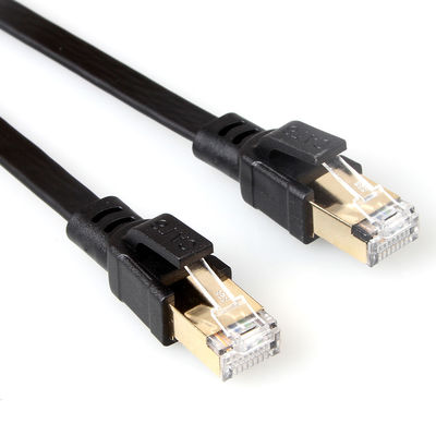 금 도금된 RJ45 연결기와 검은 보호해야 하는 Cat8 평평한 Ethernet 케이블