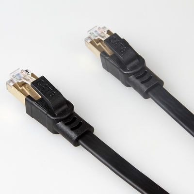 금 도금된 RJ45 연결기와 검은 보호해야 하는 Cat8 평평한 Ethernet 케이블