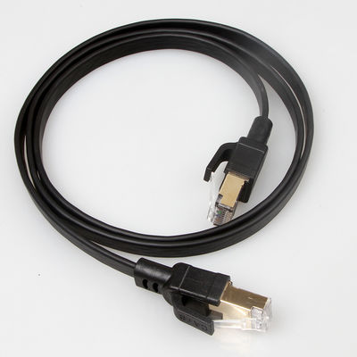 금 도금된 RJ45 연결기와 검은 보호해야 하는 Cat8 평평한 Ethernet 케이블