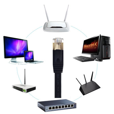 검은 Cat7 플랫 네트워크 케이블, SFTP BC 패스 채널 실험 평평한 패치 코드