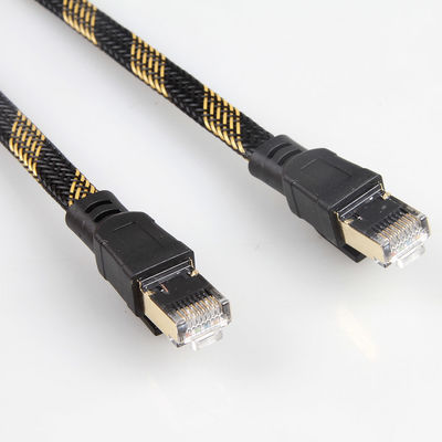 안정적 RJ45 Cat8 패치 케이블 나일론은 검은 노란 고속도를 땋았습니다