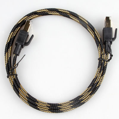 안정적 RJ45 Cat8 패치 케이블 나일론은 검은 노란 고속도를 땋았습니다