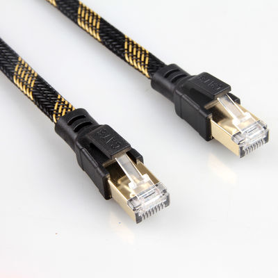 안정적 RJ45 Cat8 패치 케이블 나일론은 검은 노란 고속도를 땋았습니다