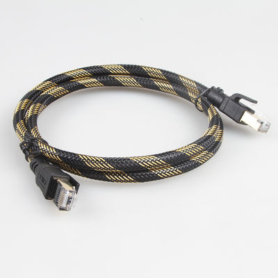 SFTP RJ45 고양이 8 야외 Ethernet 케이블 나일론 꼰 검은 노랑색