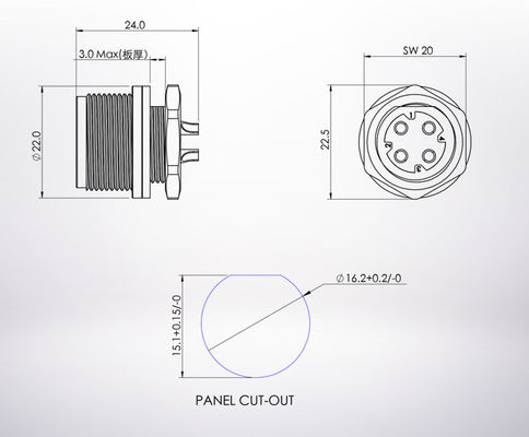 XH2.5에 대한 IP68 방수 산업적 배선 장비 케이블 커넥터 M16 4개 핀